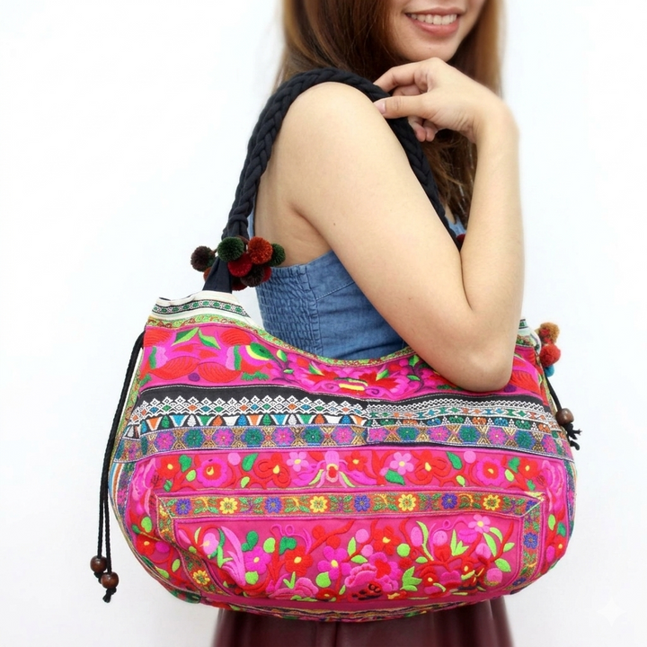 Handmade Embroidered Birds Shoulder Bag – Fair Trade Thailand-Bags-Lumily-Lumily MZ Fair Trade Nena & Co Hiptipico Novica Lucia's World emporium