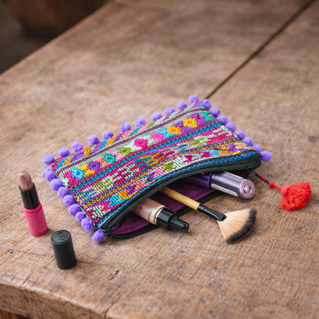 Pom Pom Maya Bag Up-cycled Huipil (One-of-a-kind) - Guatemala-Bags-Laura y Francisco (GU)-Lumily MZ Fair Trade Nena &amp; Co Hiptipico Novica Lucia&