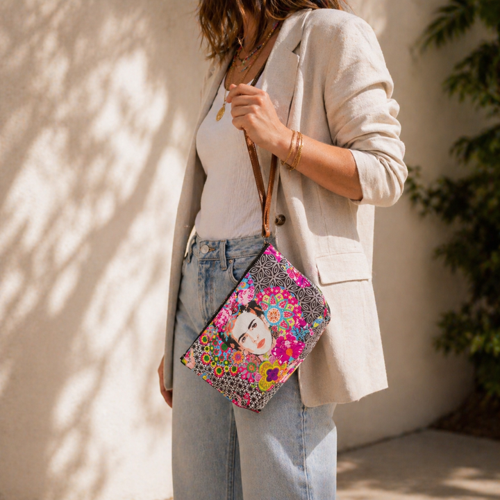 Frida Kahlo Printed Boho Wristlet | Clutch - Thailand-Bags-Nun (Screen Print Bags - TH)-Lumily MZ Fair Trade Nena &amp; Co Hiptipico Novica Lucia&