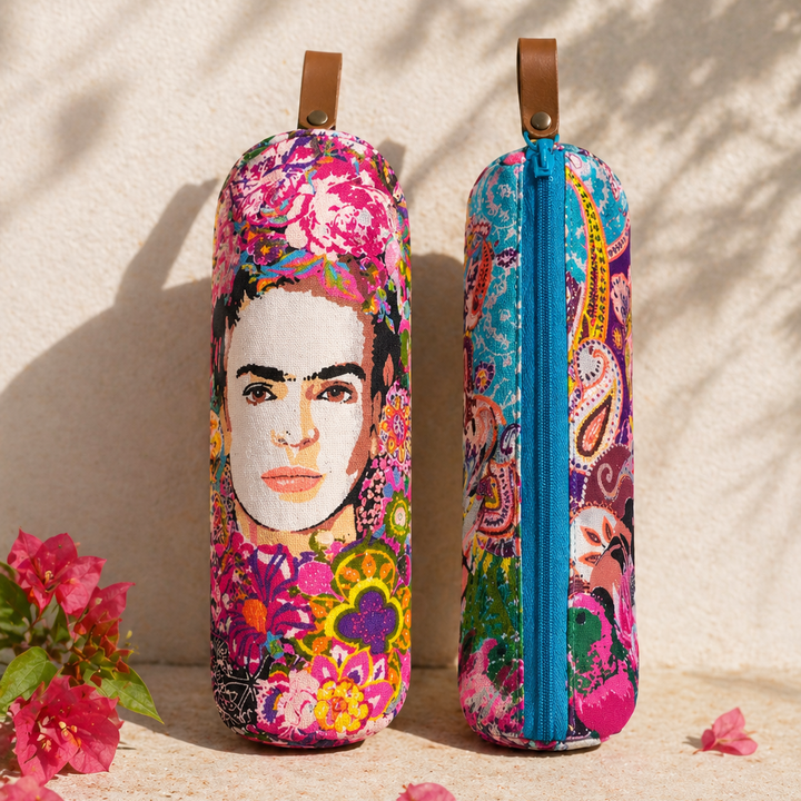 Frida Kahlo Printed Pencil | Brush Boho Colorful Case - Thailand-Bags-Lumily-Lumily MZ Fair Trade Nena &amp; Co Hiptipico Novica Lucia&