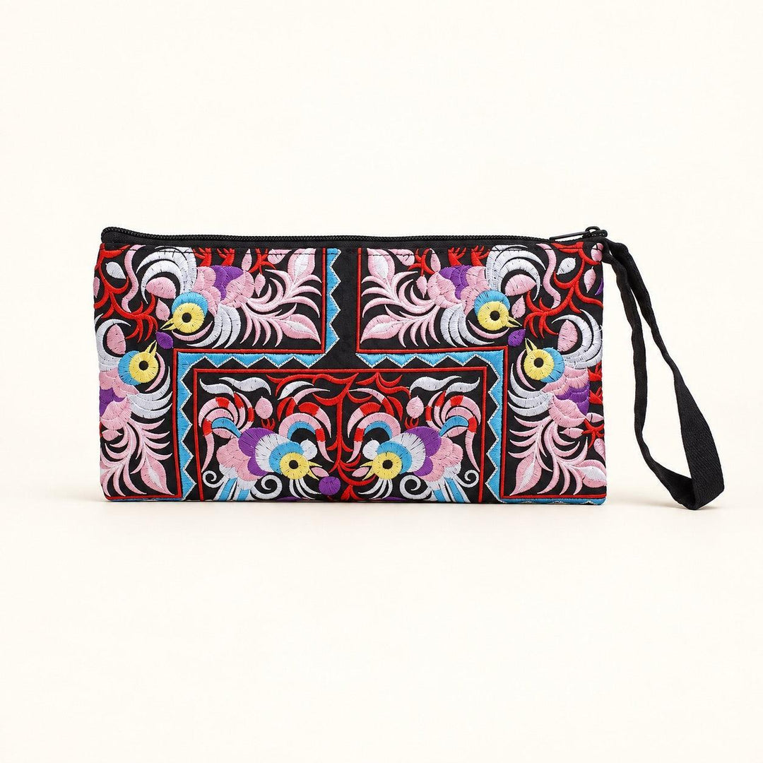Sarita Hmong Embroidered Wristlet | Colorful Artisan Clutch – Thailand