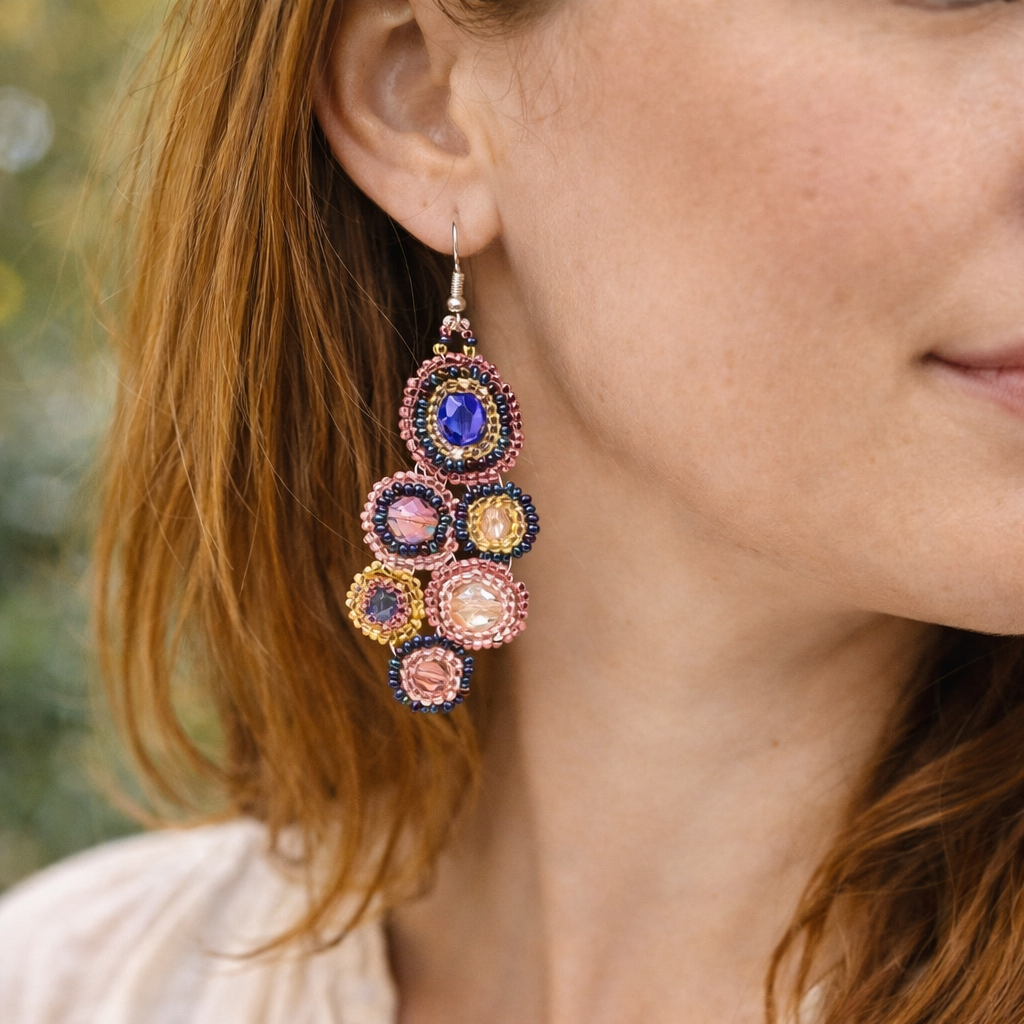 Bola Czech Glass Seed Bead Earrings — Handmade Boho Jewelry Guatemala-Earrings-Lumily-Lumily MZ Fair Trade Nena &amp; Co Hiptipico Novica Lucia&