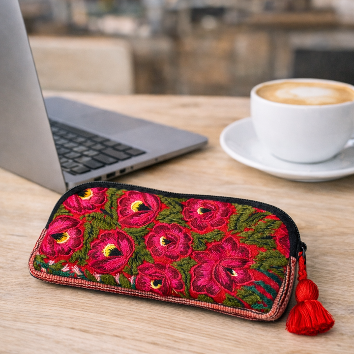 Up-cycled Half Moon Huipil Cosmetic Padded Bag with Tassel - Guatemala-Bags-Laura y Francisco (GU)-Lumily MZ Fair Trade Nena & Co Hiptipico Novica Lucia's World emporium