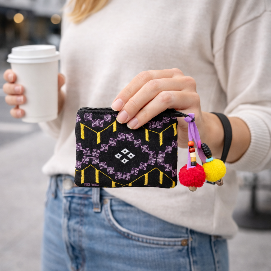 Lagoon Geometric Embroidered Coin Purse - Thailand-Bags-Lumily-Lumily MZ Fair Trade Nena &amp; Co Hiptipico Novica Lucia&