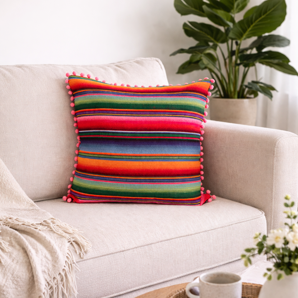 Hacienda Sarape Striped Colorful Pillow Cover Handwoven in Guatemala-Decor-Laura y Francisco (GU)-Lumily MZ Fair Trade Nena & Co Hiptipico Novica Lucia's World emporium
