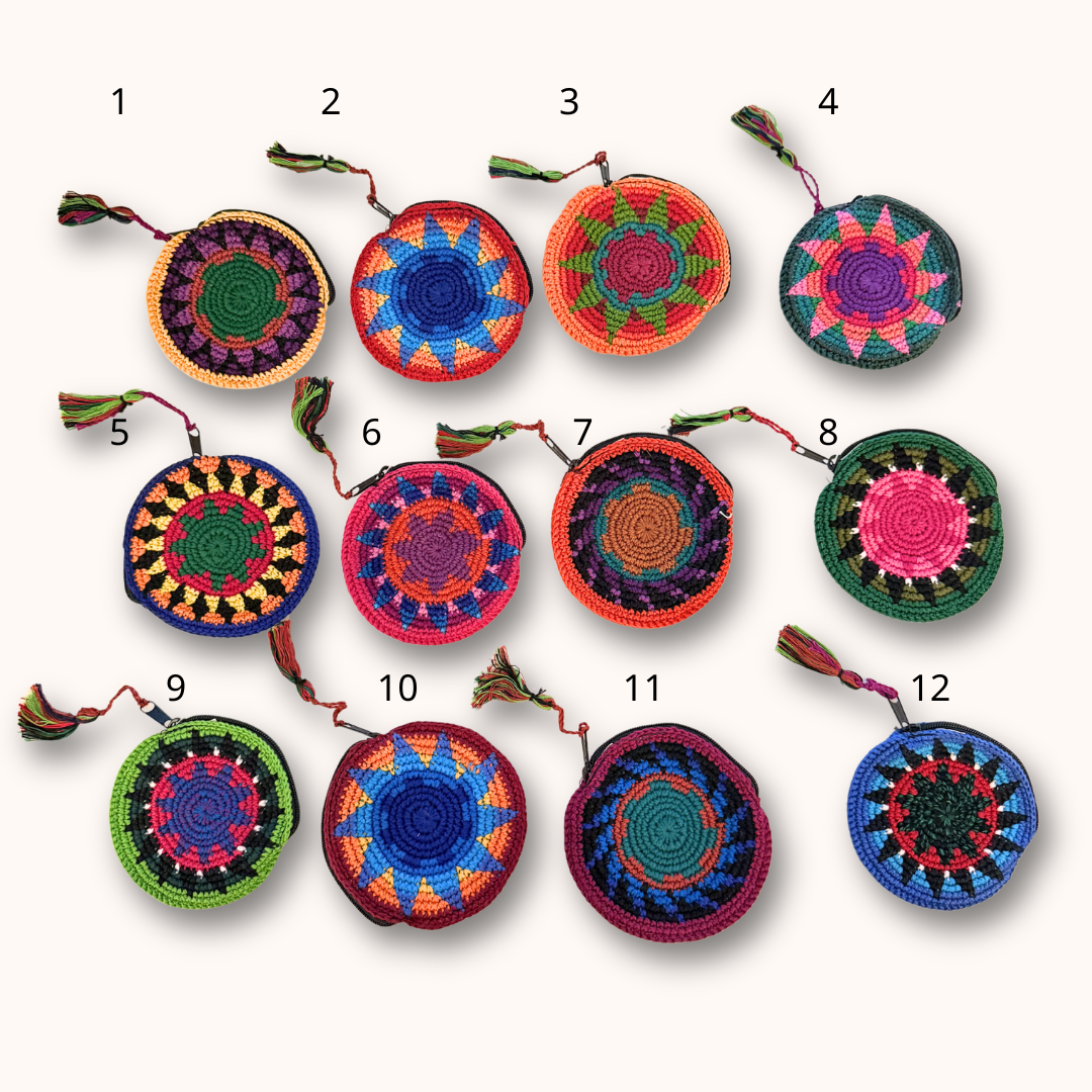 Moon Crochet Multicolor Handmade Coin Purse - Guatemala-Coin Purses-Juana (GU)-Style 13-Lumily MZ Fair Trade Nena & Co Hiptipico Novica Lucia's World emporium