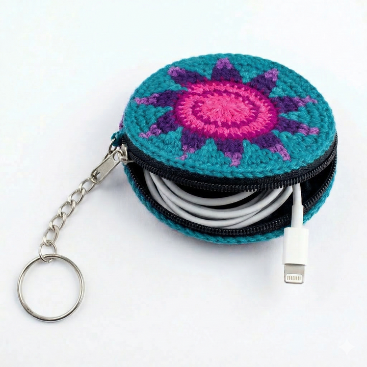 Earbud | Airpod Case Round Crochet Coin Purse | Keychain - Guatemala-Keychains-Juana (GU)-Lumily MZ Fair Trade Nena & Co Hiptipico Novica Lucia's World emporium