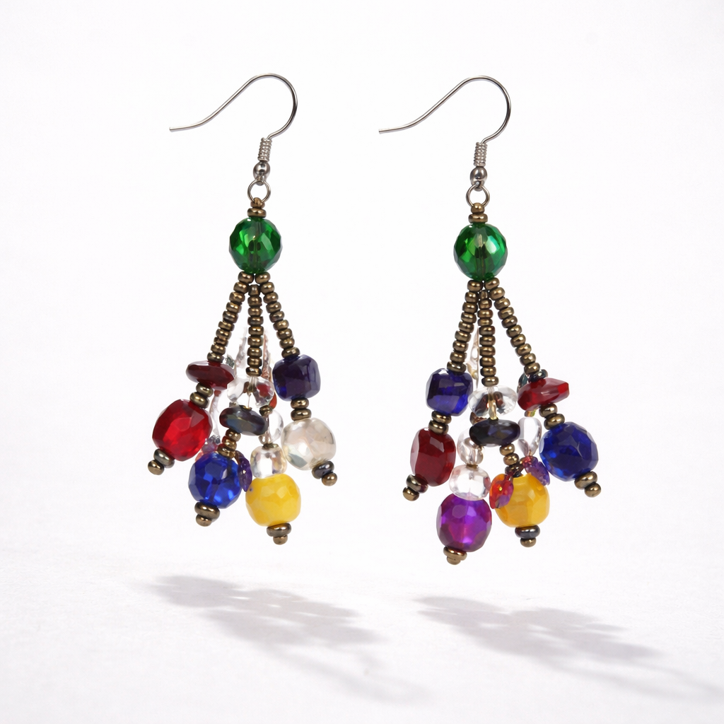 Luzy Seed Bead Crystal Dangly Earrings - Guatemala-Jewelry-Lumily-Mocha Multi-Lumily MZ Fair Trade Nena &amp; Co Hiptipico Novica Lucia&