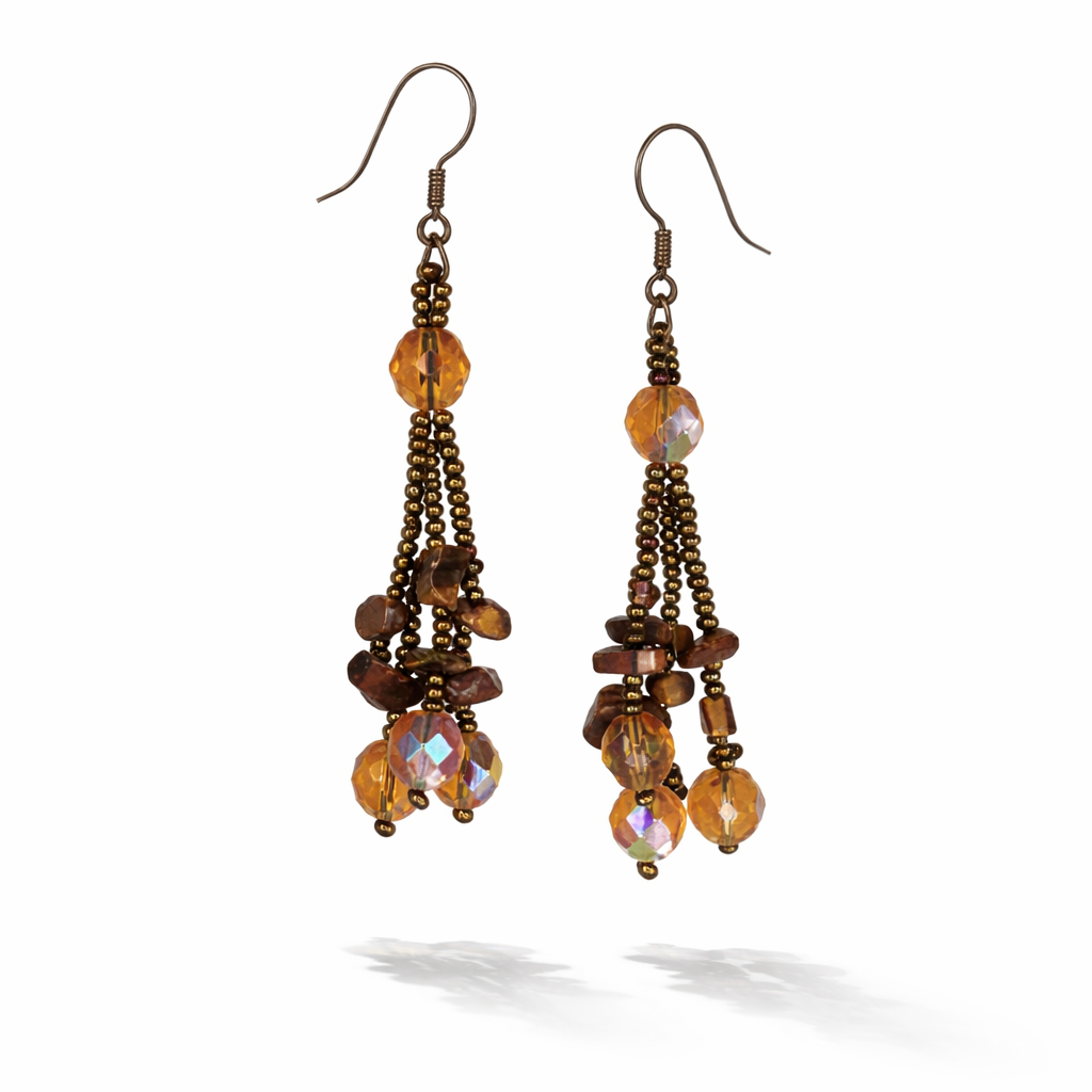 Luzy Seed Bead Crystal Dangly Earrings - Guatemala-Jewelry-Lumily-Mocha-Lumily MZ Fair Trade Nena &amp; Co Hiptipico Novica Lucia&