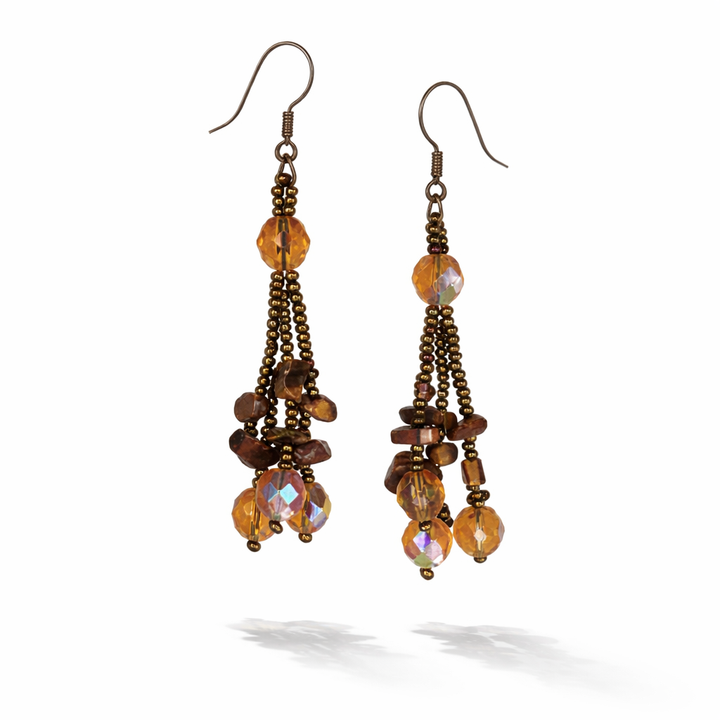Luzy Seed Bead Crystal Dangly Earrings - Guatemala-Jewelry-Lumily-Mocha-Lumily MZ Fair Trade Nena &amp; Co Hiptipico Novica Lucia&