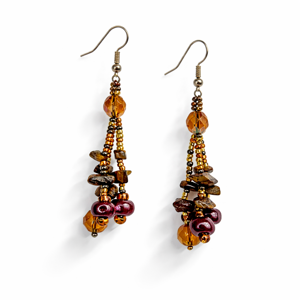 Luzy Seed Bead Crystal Dangly Earrings - Guatemala-Jewelry-Lumily-Gold Mocha-Lumily MZ Fair Trade Nena &amp; Co Hiptipico Novica Lucia&