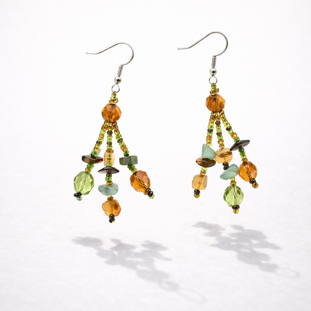 Luzy Seed Bead Crystal Dangly Earrings - Guatemala-Jewelry-Lumily-Foliage-Lumily MZ Fair Trade Nena &amp; Co Hiptipico Novica Lucia&
