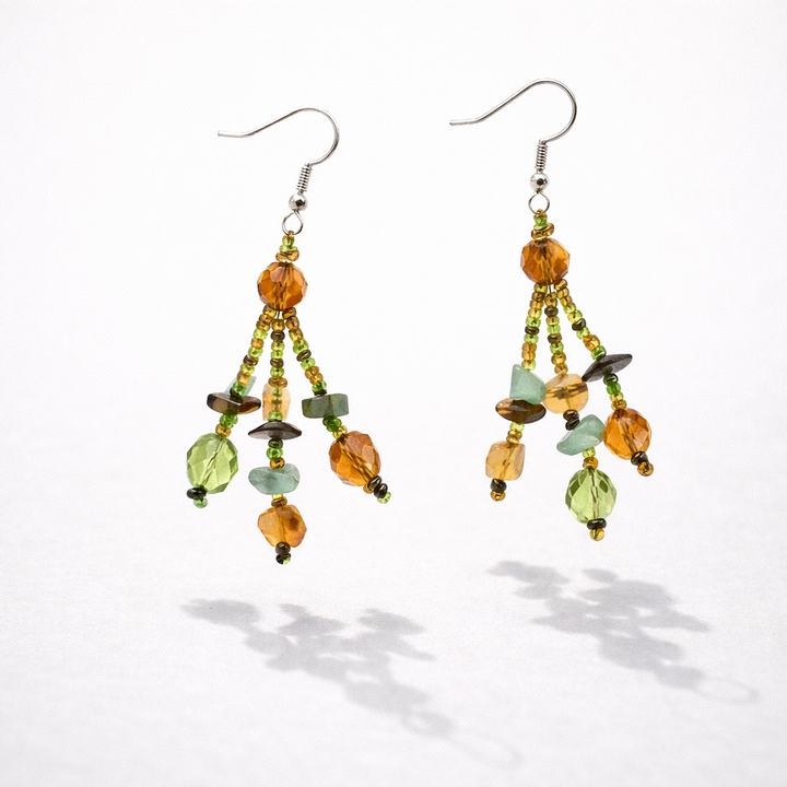 Luzy Seed Bead Crystal Dangly Earrings - Guatemala-Jewelry-Lumily-Foliage-Lumily MZ Fair Trade Nena &amp; Co Hiptipico Novica Lucia&
