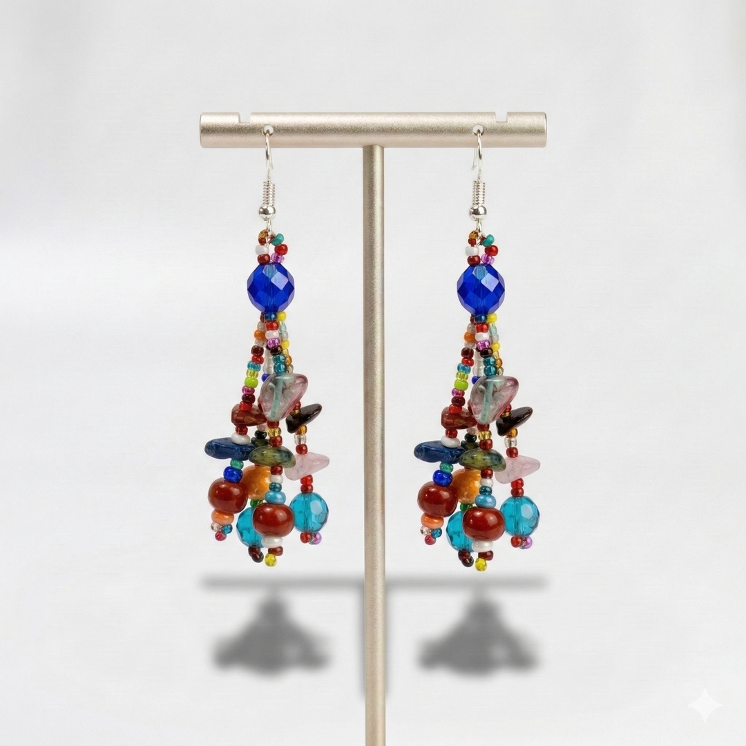 Luzy Seed Bead Crystal Dangly Earrings - Guatemala-Jewelry-Lumily-Lumily MZ Fair Trade Nena &amp; Co Hiptipico Novica Lucia&