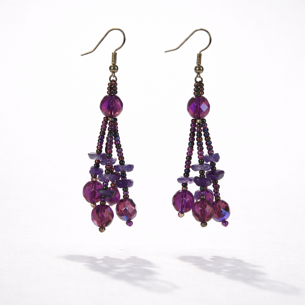 Luzy Seed Bead Crystal Dangly Earrings - Guatemala-Jewelry-Lumily-Amethyst-Lumily MZ Fair Trade Nena &amp; Co Hiptipico Novica Lucia&