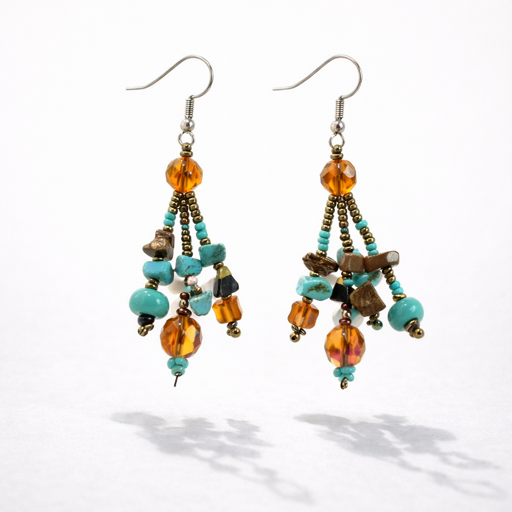 Luzy Seed Bead Crystal Dangly Earrings - Guatemala-Jewelry-Lumily-Turquoise &amp; Mocha-Lumily MZ Fair Trade Nena &amp; Co Hiptipico Novica Lucia&