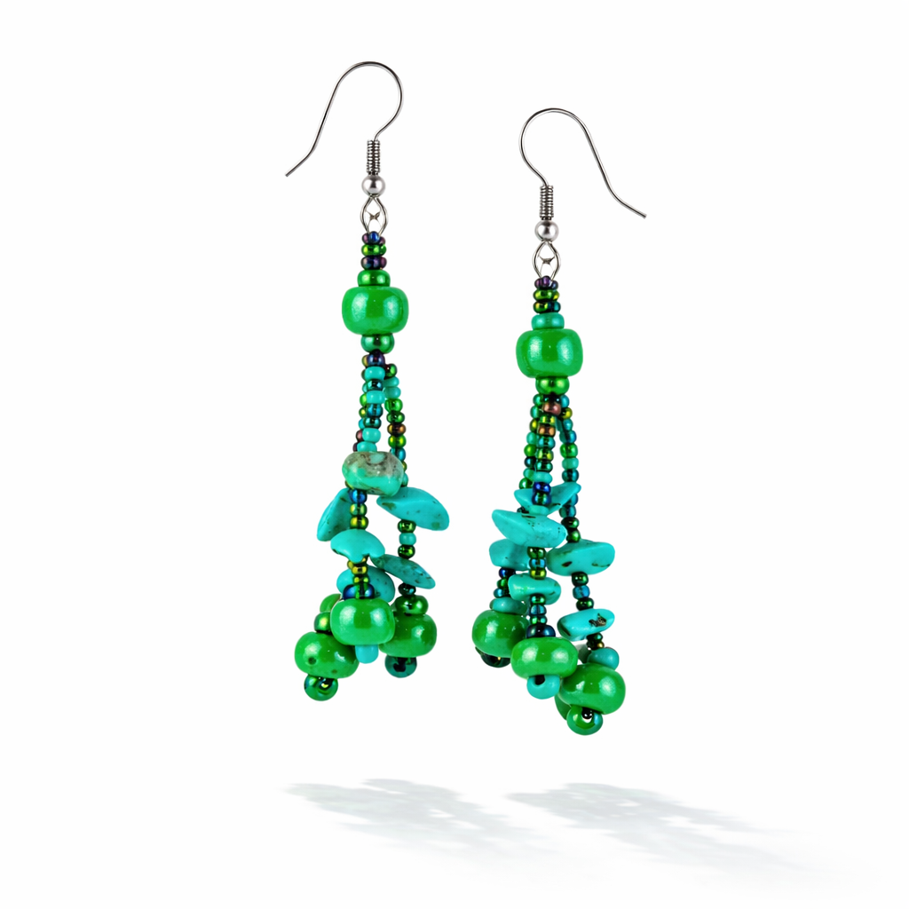 Luzy Seed Bead Crystal Dangly Earrings - Guatemala-Jewelry-Lumily-Turquoise-Lumily MZ Fair Trade Nena &amp; Co Hiptipico Novica Lucia&