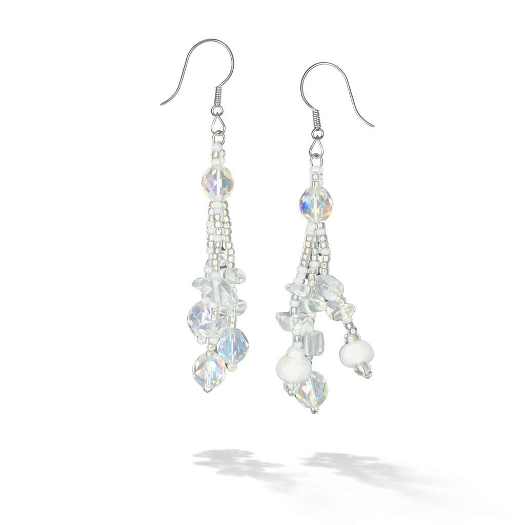 Luzy Seed Bead Crystal Dangly Earrings - Guatemala-Jewelry-Lumily-Winter-Lumily MZ Fair Trade Nena &amp; Co Hiptipico Novica Lucia&