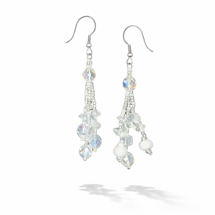 Luzy Seed Bead Crystal Dangly Earrings - Guatemala-Jewelry-Lumily-Winter-Lumily MZ Fair Trade Nena &amp; Co Hiptipico Novica Lucia&
