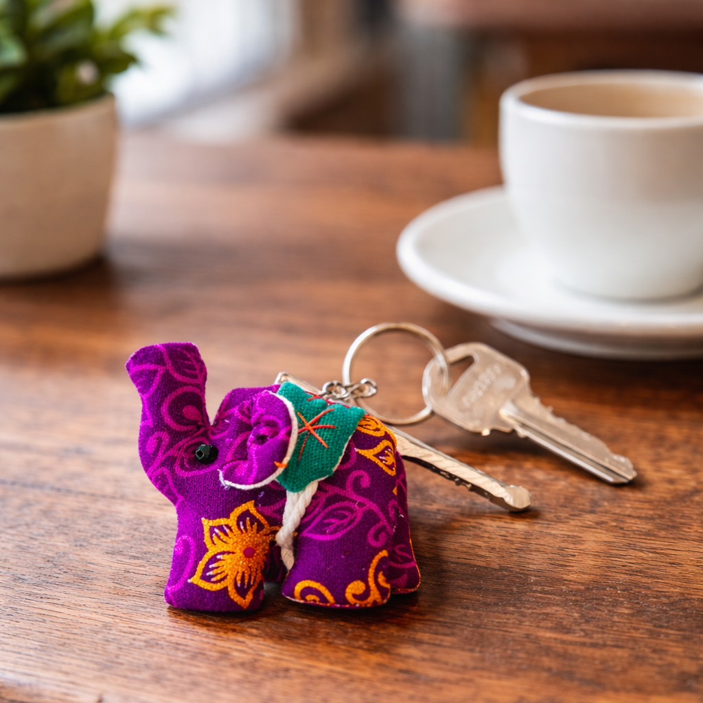 Elephant Textile Keychain | Handmade Zipper Pull from Upcycled Fabric | Thailand-Keychains-Wichai (Hmong Bags - TH)-Lumily MZ Fair Trade Nena & Co Hiptipico Novica Lucia's World emporium