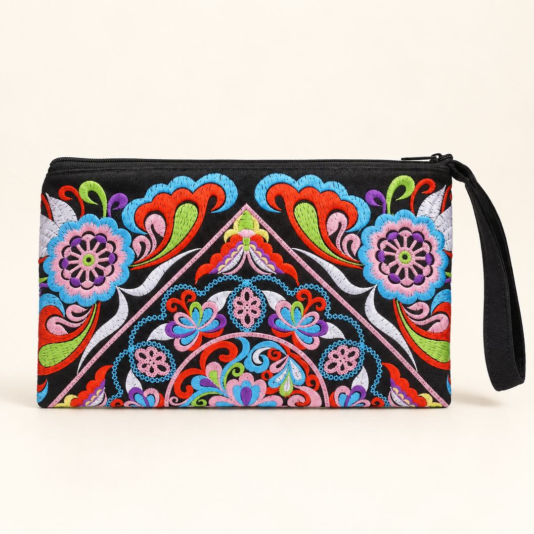 Sarita Hmong Embroidered Wristlet | Colorful Artisan Clutch – Thailand