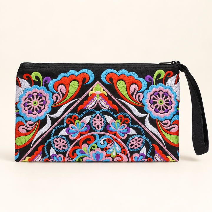 Sarita Hmong Embroidered Wristlet | Colorful Artisan Clutch – Thailand
