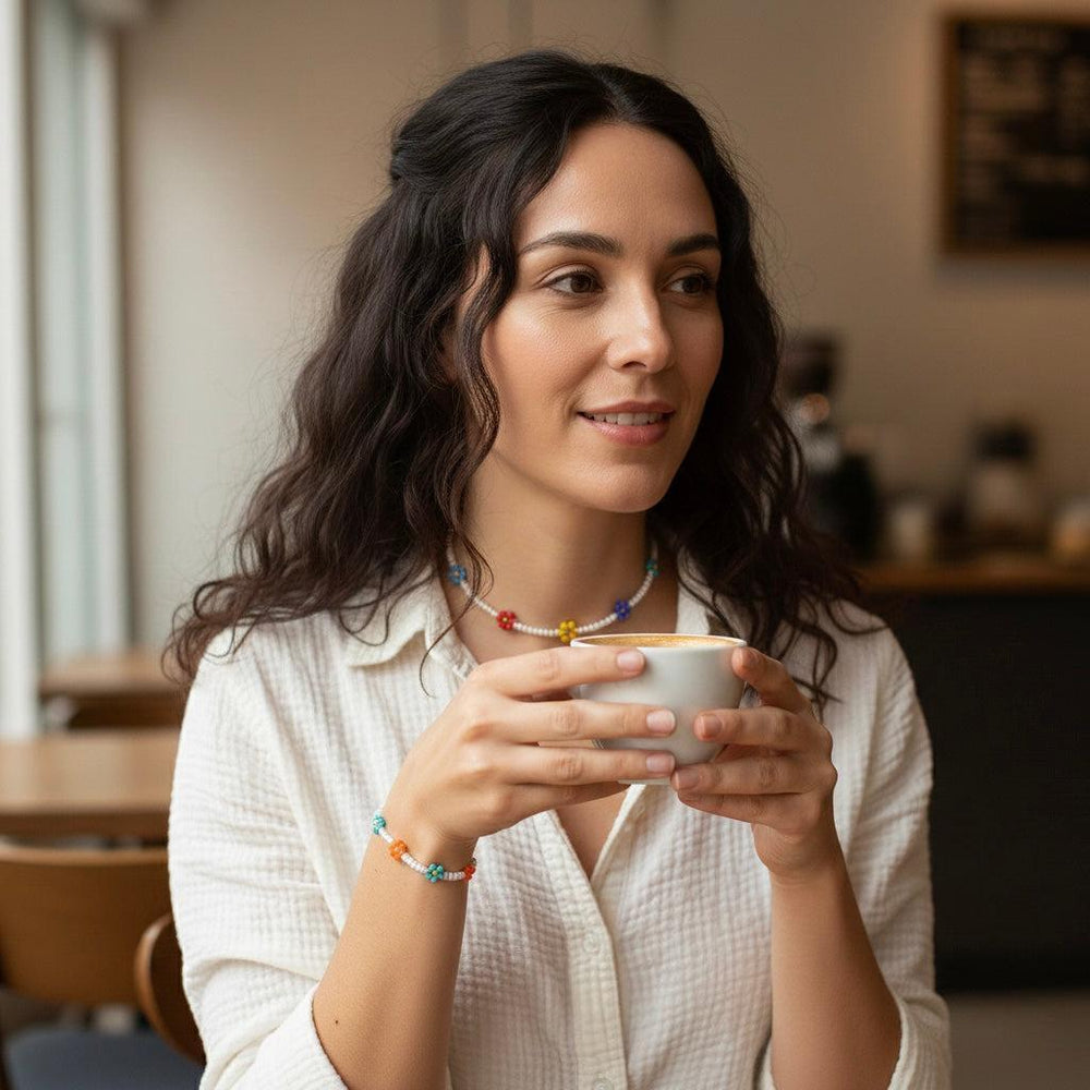 Daisy Seed Bead Flower Boho Bracelet - Guatemala-Bracelets-David (GU)-Lumily MZ Fair Trade Nena & Co Hiptipico Novica Lucia's World emporium