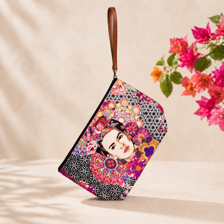 Frida Kahlo Printed Boho Wristlet | Clutch - Thailand-Bags-Nun (Screen Print Bags - TH)-Lumily MZ Fair Trade Nena &amp; Co Hiptipico Novica Lucia&