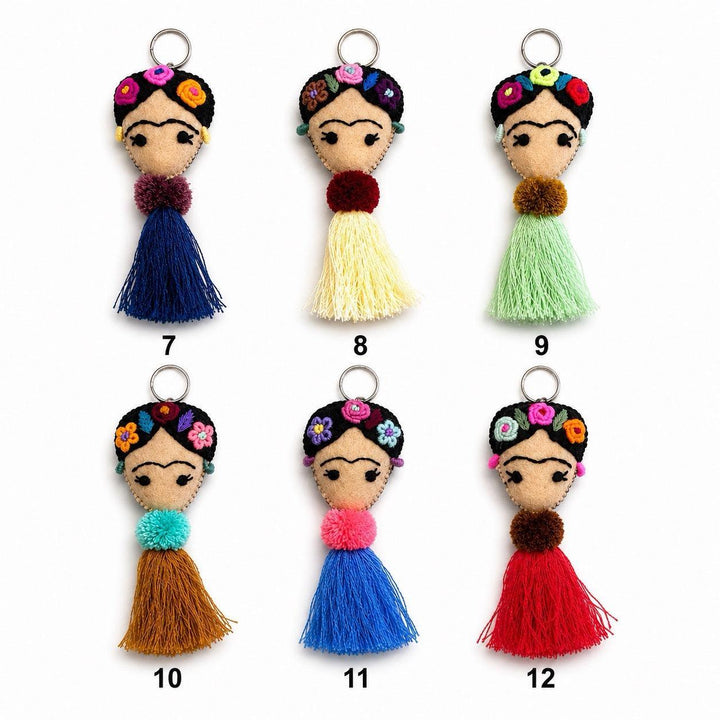 Frida Kahlo Embroidered Keychain / Zipper Pull - Mexico-Keychains-Rebeca y Francisco (Mexico)-Style 7-Lumily MZ Fair Trade Nena &amp; Co Hiptipico Novica Lucia&