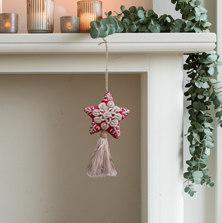 Red Star Embroidered Felted Wool Handmade Ornament - Mexico-Decor-Rebeca y Francisco (Mexico)-Lumily MZ Fair Trade Nena & Co Hiptipico Novica Lucia's World emporium