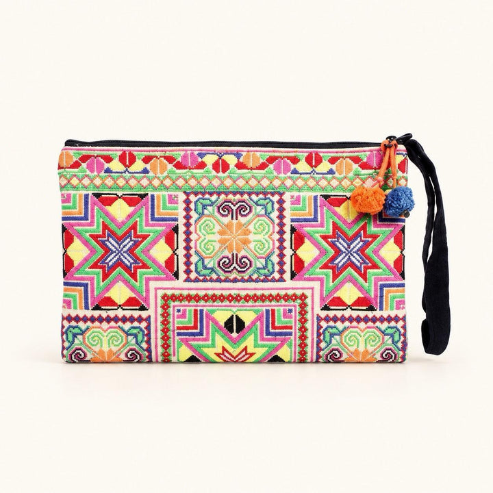 Sarita Hmong Embroidered Wristlet | Colorful Artisan Clutch – Thailand