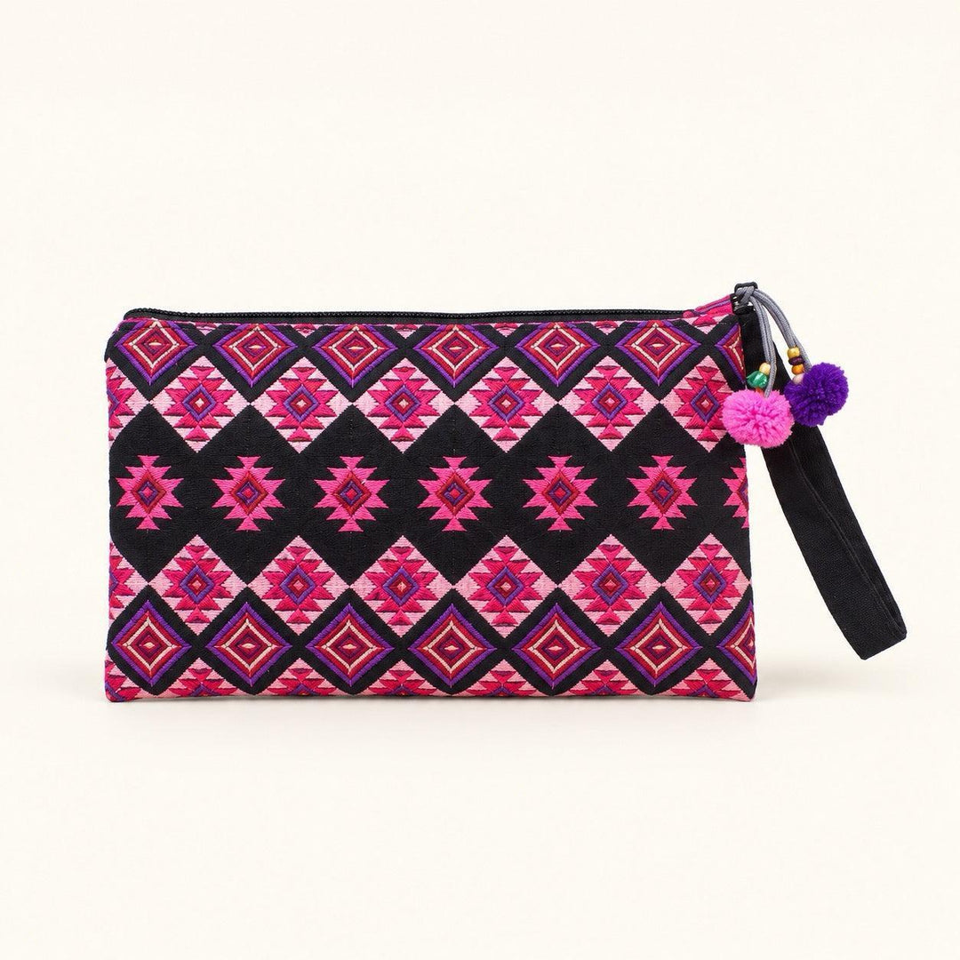 Sarita Hmong Embroidered Wristlet | Colorful Artisan Clutch – Thailand