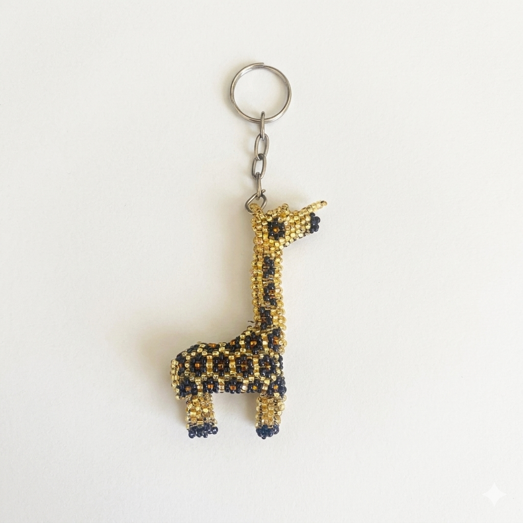 Giraffe Seed Bead Handcrafted Key Chain - Mexico-Keychains-Pascuala (MX)-Lumily MZ Fair Trade Nena & Co Hiptipico Novica Lucia's World emporium