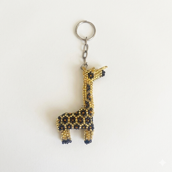 Giraffe Seed Bead Handcrafted Key Chain - Mexico-Keychains-Pascuala (MX)-Lumily MZ Fair Trade Nena & Co Hiptipico Novica Lucia's World emporium