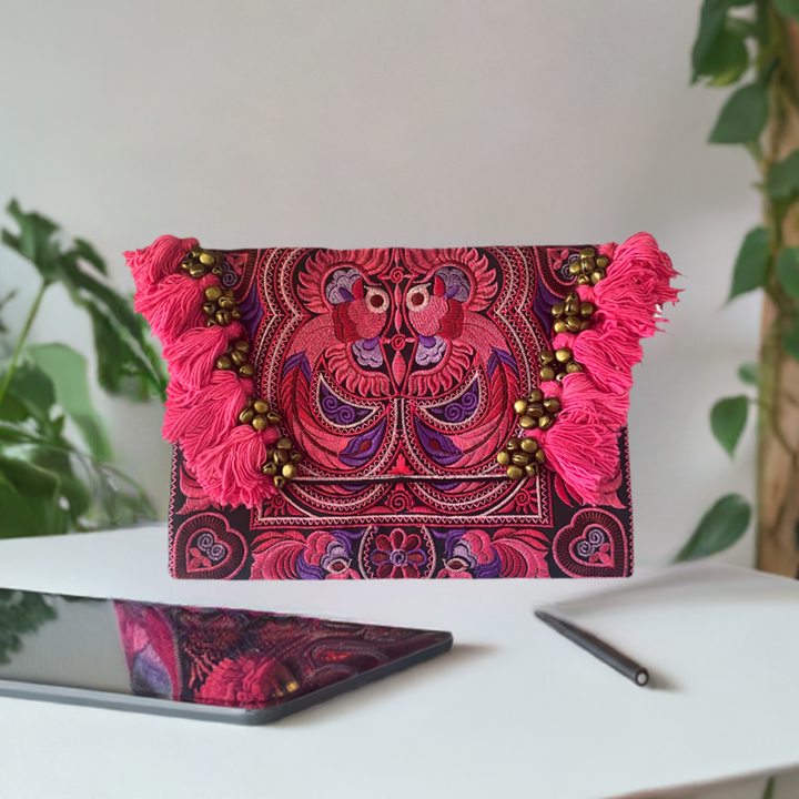 Adelita Embroidered Bird Boho Clutch iPad | Tablet Bag - Thailand-Bags-Lumily-Lumily MZ Fair Trade Nena & Co Hiptipico Novica Lucia's World emporium