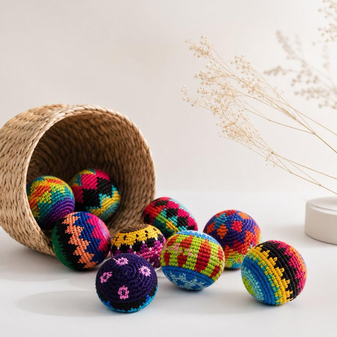 Knit Multicolor Hacky Sack Stress Ball Foot Bag Crochet - Guatemala / Mexico-Accessories-Juana (GU)-Lumily MZ Fair Trade Nena &amp; Co Hiptipico Novica Lucia&