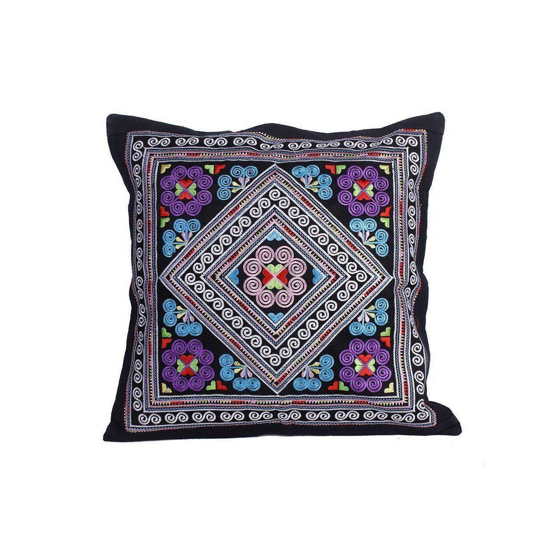 Diamond Flower Embroidered Pillow Cover - Thailand-Decor-Lumily-Pink & Purple-Lumily MZ Fair Trade Nena & Co Hiptipico Novica Lucia's World emporium