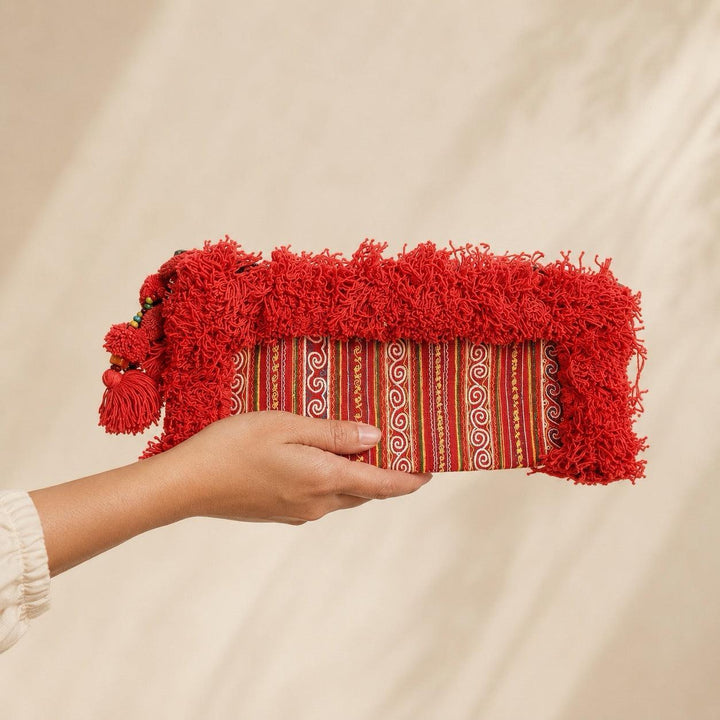 One-of-a-Kind Vintage Hmong Textile Upcycled Clutch Fair Trade Artisan Bag - Thailand-Bags-Lumily-Red &amp; Yellow-Lumily MZ Fair Trade Nena &amp; Co Hiptipico Novica Lucia&