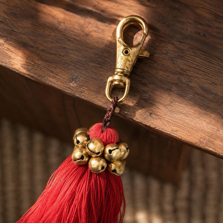 Fair Trade Cotton Tassel Zipper Pull with Bells - Thailand-Bag Charms-Kannika (Deeproot Accessories - TH)-Lumily Fair Trade Handmade