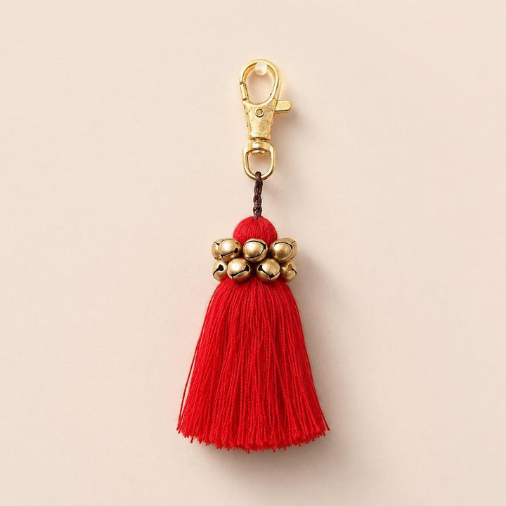 Fair Trade Cotton Tassel Zipper Pull with Bells - Thailand-Bag Charms-Kannika (Deeproot Accessories - TH)-Red-Lumily Fair Trade Handmade