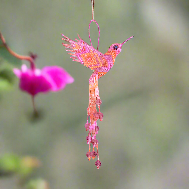 Large Hummingbird Seed Bead Ornament - Guatemala-Decor-Yulisa (Galería Artes Chávez - GU)-Assorted-Lumily MZ Fair Trade Nena & Co Hiptipico Novica Lucia's World emporium