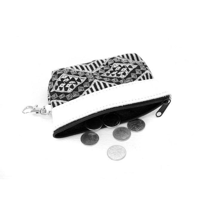 Clip-On Embroidered Coin Purse with Leather Trim - Thailand