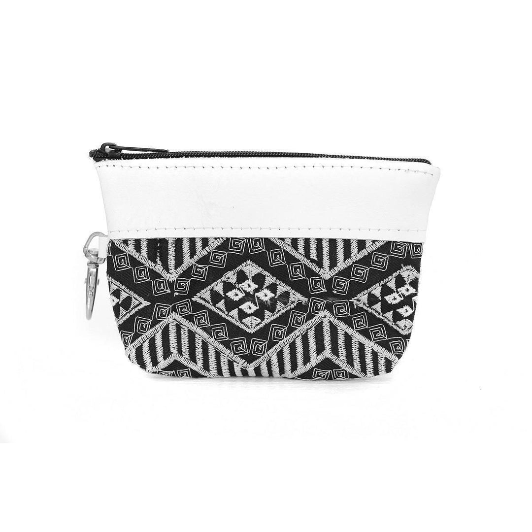 Clip-On Embroidered Coin Purse with Leather Trim - Thailand