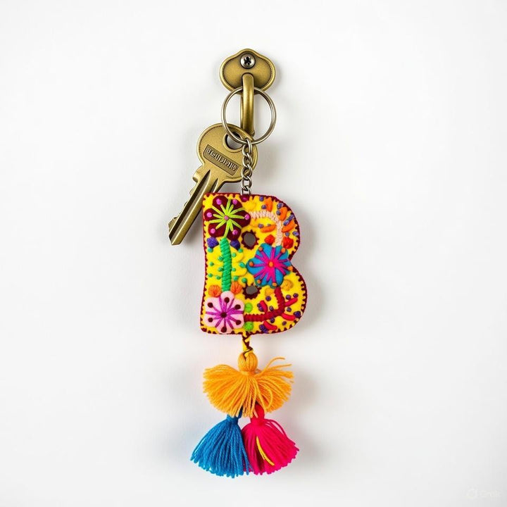 Alphabet Letter Embroidered Boho Keychain | Bag Charm - Mexico-Keychains-Rebeca y Francisco (Mexico)-Lumily MZ Fair Trade Nena & Co Hiptipico Novica Lucia's World emporium