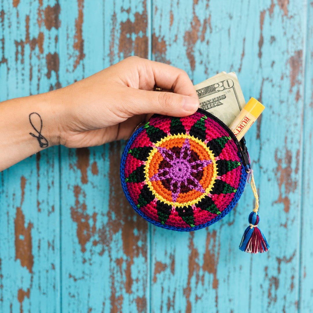 Moon Crochet Hacky Sack Knit Multicolor Handmade Coin Purse - Guatemala