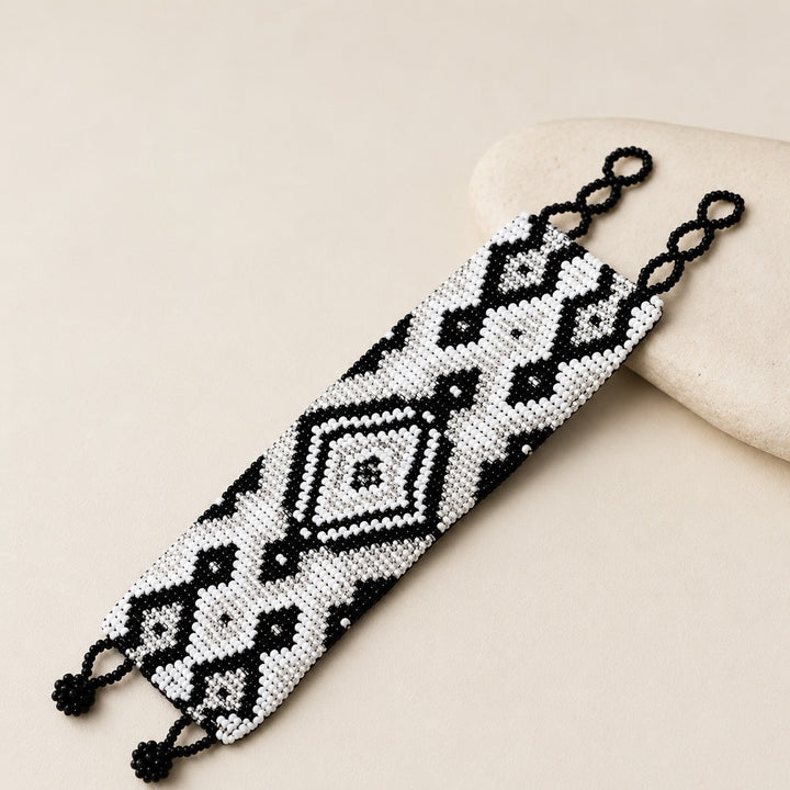 Flor Geometric Loom-Beaded Statement Bracelet - Guatemala-Bracelets-Angelica-Lumily Fair Trade Handmade