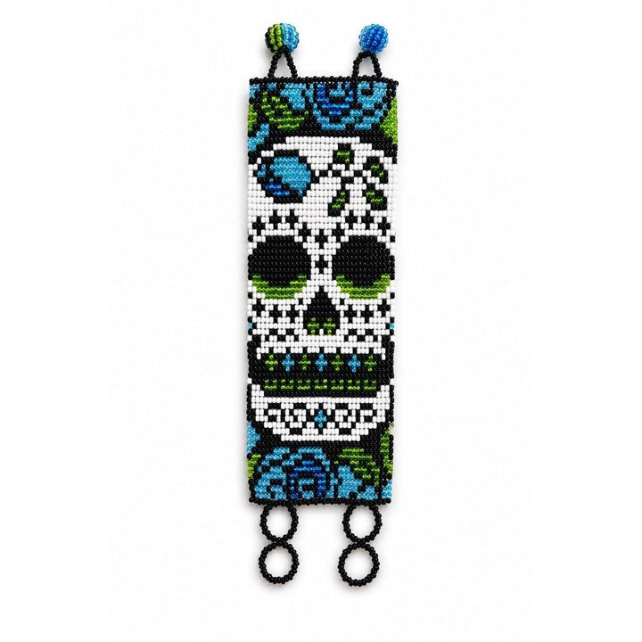 Sugar Skull Catrina Wide Seed Bead Bracelet - Guatemala-Bracelets-Angelica-Blue-Lumily MZ Fair Trade Nena &amp; Co Hiptipico Novica Lucia&