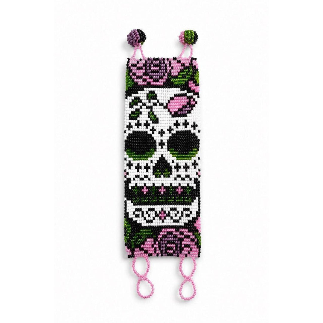 Sugar Skull Catrina Wide Seed Bead Bracelet - Guatemala-Bracelets-Angelica-Pink-Lumily MZ Fair Trade Nena &amp; Co Hiptipico Novica Lucia&