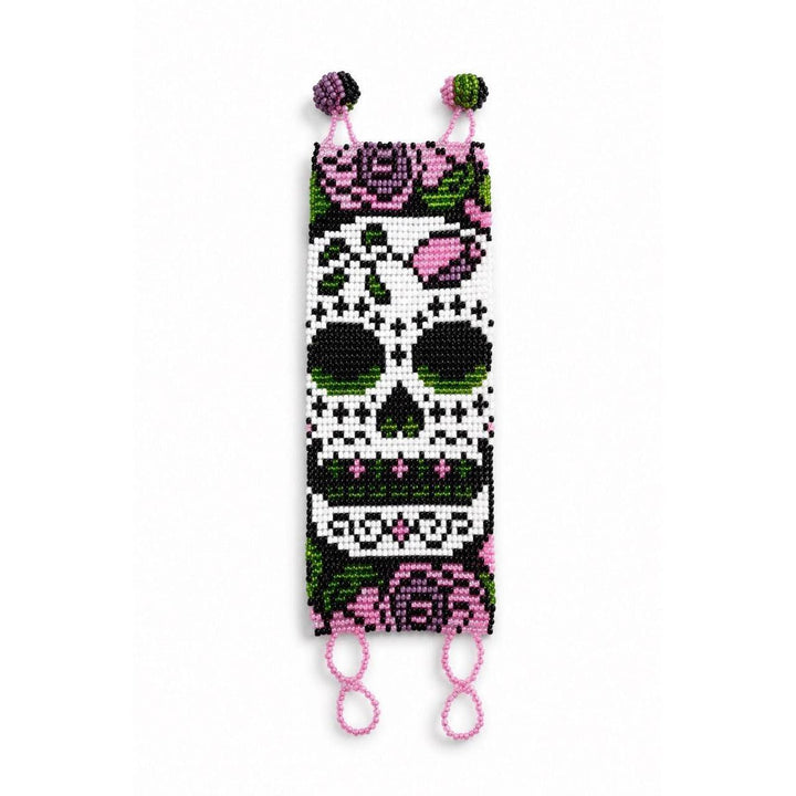 Sugar Skull Catrina Wide Seed Bead Bracelet - Guatemala-Bracelets-Angelica-Pink-Lumily MZ Fair Trade Nena &amp; Co Hiptipico Novica Lucia&