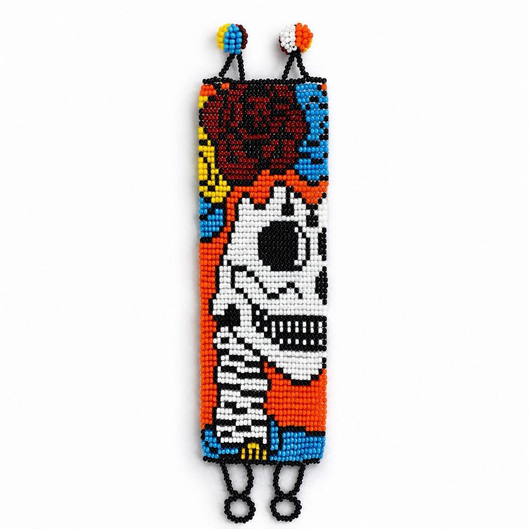 Sugar Skull Catrina Wide Seed Bead Bracelet - Guatemala-Bracelets-Angelica-Orange-Lumily MZ Fair Trade Nena &amp; Co Hiptipico Novica Lucia&